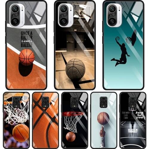Tempered Glass Shell For Xiaomi Redmi 9 9A 8A 9C K40 K30 Note 10 9 9S 8 7 9T 8T Pro Max Silicon Cover Basketball Basket Rebounds
