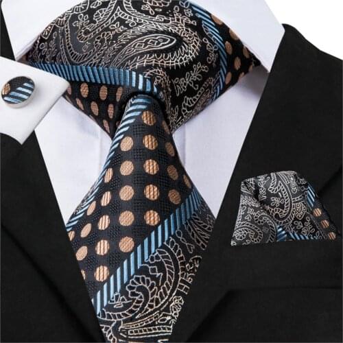 Hi-Tie Designer Brand Neckties For Men Luxury Style Striped Pattern Formal Business Ties Hanky Cufflinks Set C-3006