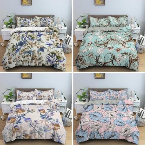 Floral Plant Bedding Set Duvet Cover with Pillowcase Quilt Cover Queen King Size for Kid Adult Bedroom