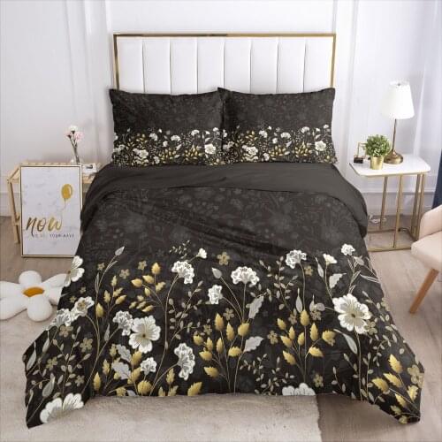 Flower Design Printed 3D Bedding Sets Black Grey Duvet Quilt Cover Set Comforter Bed Linen Pillowcase King Queen