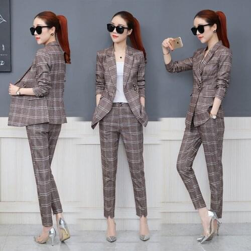 Spring and Autumn new womens fashion plaid suit suits female Korean version of the nine pants temperament two-piece suit