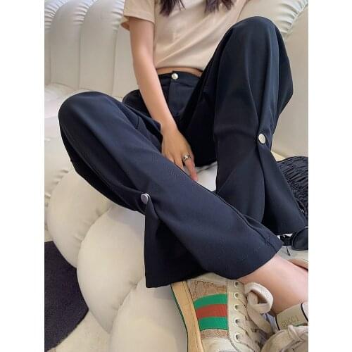 European Autumn New Style Large Size High-waisted Waistband Suit Straight Loose Wide-leg Pants Women Fashion Streetwear 2021