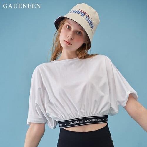 GAUENEEN Summer Women Loose Fit Gym Crop Top Shirt Yoga Workout T-Shirt Short Sleeve Tees Cute Fitness Blouses Sports Activewear