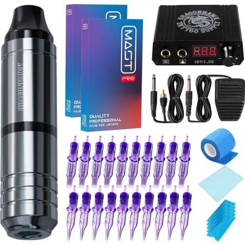 Coreless Motor Adjust Stroke Rotary Pmu Pen Tattoo Machine with LCD Mini Power Supply Pro Cartridge Needles Set Makeup Kit