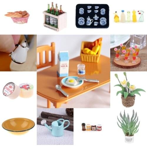 Miniature Kitchen Kettle Cheeses Jam Wall Clock Potted Plant Bottles Lamp Kettle For Dollhouse Furniture Toys DollHouse Deco