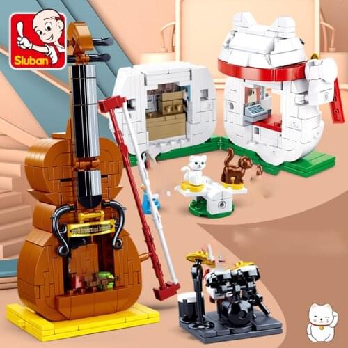 Mini City shop Model kit pet CAT Musical instrument violin retail store building block DIY brick Friends creative Expert kid toy