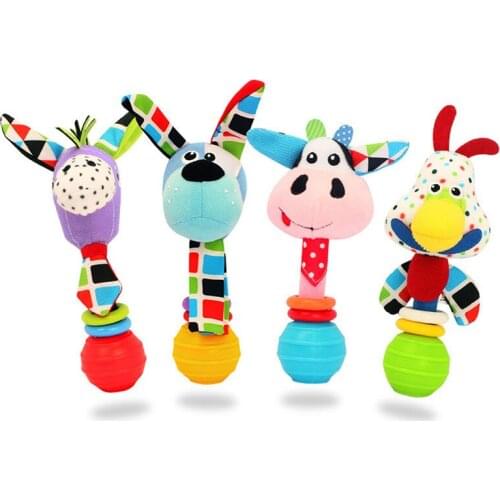Infant Hand Grasp Rattle Ring Ball Plush Cartoon Cute Animal Toy BB Stick baby colorful Puppet Jump Ball Development Kids gift