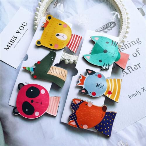 Cartoon Cute Animal BB Hair Clips PU Leather Colorful Personality Fox Hairpin Girls Hairgrips Children Headwear Headdress