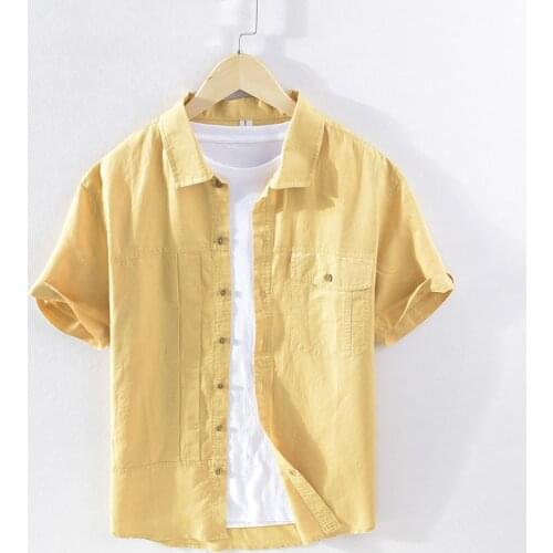 Suehaiwes brand Italy style short sleeve linen and cotton shirts men fashion solid shirt for men tops mens clothes camisa