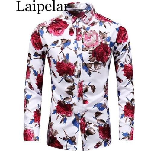 Laipelar 2019 New Autumn New Long Sleeve Flowers Shirts Plus Size 5XL 6XL 7XL Button Down Social Hawaiian Floral Shirt