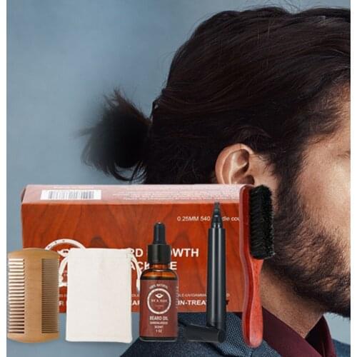 5Pcs/Set Mens Hair Beard Mustache Care Kit Comb Oil Bristle Grooming Fathers Day Gift Box