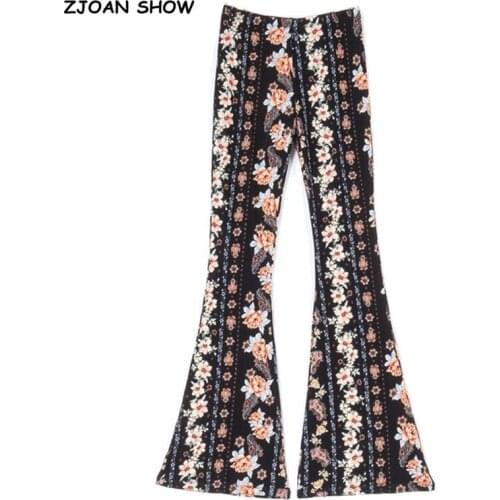 2019 New Black Flower Print Flare Pants Sexy Women Bohemian Tribal African Print Long Trousers Bell Bottom Leggings Hippie Pants