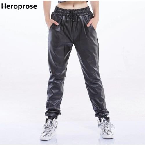 Heroprose Brand 2018 New Fashion Black Faux Leather Joggers Loose Jogger Hip Hop Street Wear Skinny Harem Pants Women