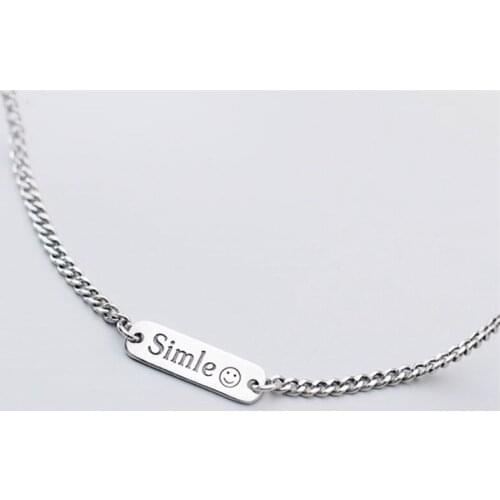 Sole Memory Letters Smile Smiley Lovely 925 Sterling Silver Clavicle Chain Female Necklace SNE575