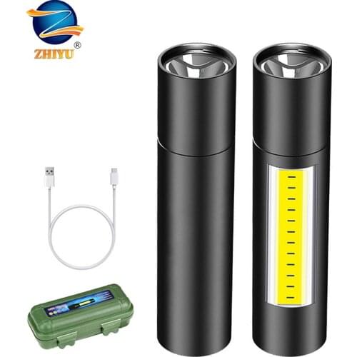 ZHIYU Rechargable LED Flashlight COB+XPE Torch Zoomable Focus Flashlights 3 Modes Waterproof Work Light Emergency Lanterna