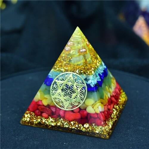 AURAREIKI Orgonite Pyramid 7 Chakra Zadkiel Energy Crystal Eliminates Negative Energy Lapis Tourmaline Resin Pyramid Crafts