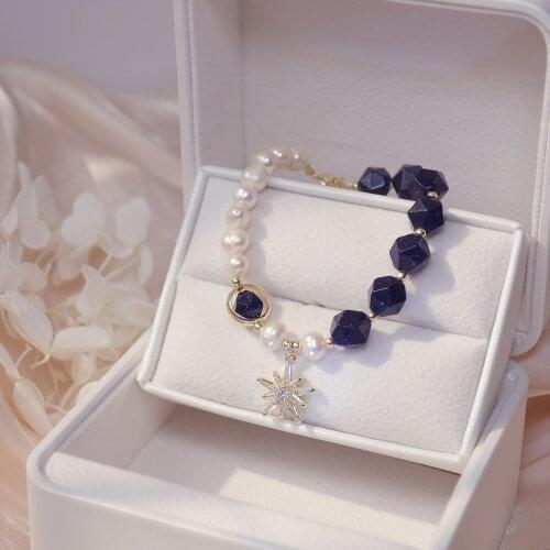 Korea Hot Fashion Jewelry blue Spar Freshwater Pearl Handmade Beaded Bracelet Sweet Astral Womens Birthday Gift Bracelet