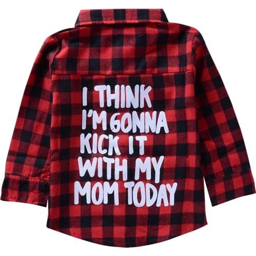 Fashion Baby Boys Girls Long Sleeve Letter Shirt Red Black Plaid Blouses Tops Autumn 2-7Y Children Shirt