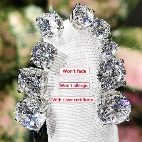 With Certificate 2pcs Silver 925 Stud Earrings With 6mm 8mm Zircon Classical Style No Fade Allergy Free