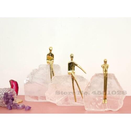 Plaster Brass Man Ornament Modern Light Luxury Natural Crystal Stone Ornaments Home Decoration Crafts TV Cabinets Desk Decor