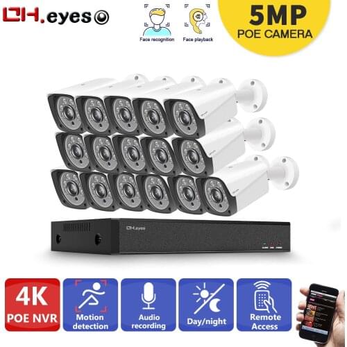 AI 4K 5MP POE System 16CH POE CCTV Security NVR Kit Human/Face Detect Two way Audio Outdoor IP Camera Surveillance System