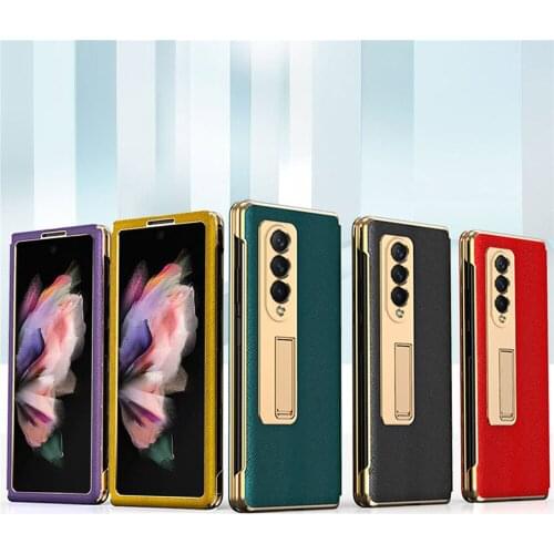 Folding Screen Leather Case Holder Cross Pattern Wallet Style Phone Protective Cover Shell For Samsung Z FOLD3