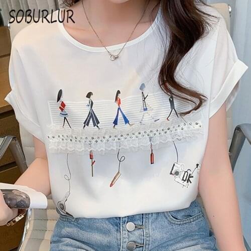 SOBURLUR 2021 Summer New Basic T Shirt Anime Womens T-shirt LGirls Lady O-neck T-shirts Crop Tops Woman Clothes Kawaii Harajuku