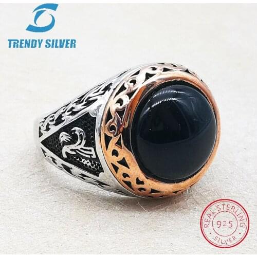 Silver 925 fine jewelry man rings men accessories turquoise gemstone natural onyx agate wholesale TRENDY SILVER TCR8090