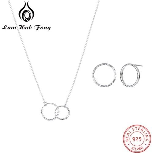Jewelry Sets for Women Minimalist Style 925 Sterling Silver Circle Necklaces Tiny Stud Earrings Fine Jewelry (Lam Hub Fong)