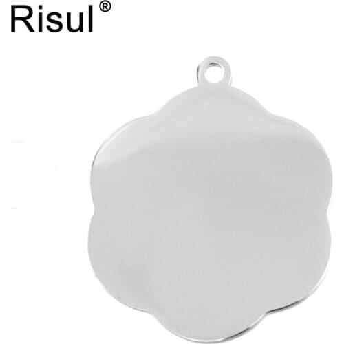 Risul 6 petals sun flower Charm Diy blank print ID pendant mirror polish stainless steel wholesale 50pcs