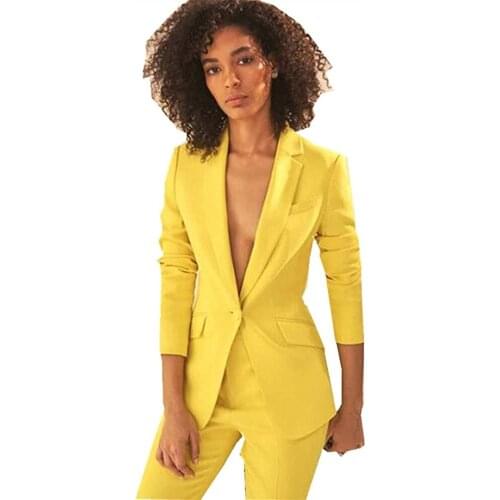 Yellow Single Breasted One Button formal Office Lady Womens Suit For Work Slim Fit Fashion Casual Plus Size Jacket Blazer Pants