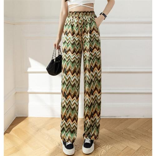 2020 New Fashion Ladies Summer Casual Retro Printing Bohemian Elastic Waist Beach Vacation Wide Leg Pants Large Size