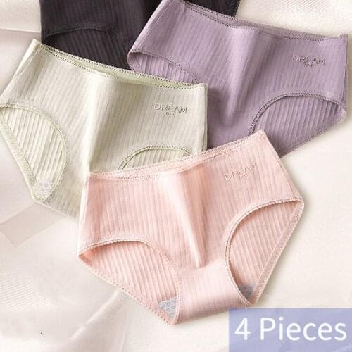 Ladies Panties Thin Lingerie Sexy Briefs 4Pcs/lot Breathable Underpants Cute Cotton Women Underwear Mid-Rise Lace Girls