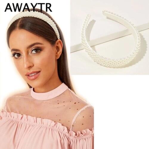 AWAYTR New Fashion Pearl Design Headband for Women Ladies White Hairband Girls Headwear Headdress Wedding Hair Accessories