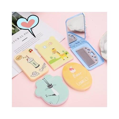 1pc Cute Mirror with Comb Cute Cookie Shaped Design Makeup Portable Folding Mini Miroir Espelho Gift Wholesale T0273
