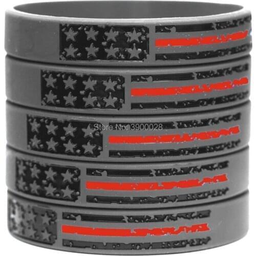 100pcs Vintage Flag Thin RED Line silicone wristband bracelet free shipping by ePacket