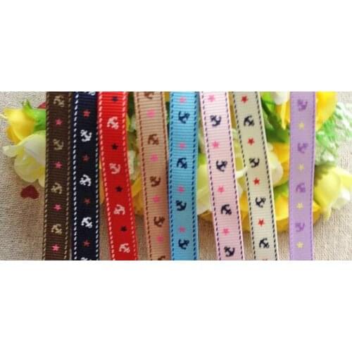 100Packs 9mm printed grosgrain ribbon navy blue sea anchor series gift wrap ribbon decoration ribbons 5 yards/Pack
