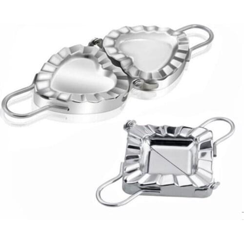 2Pcs Stainless Steel Dumpling Maker Heart Shape & Square Dumpling Mold Dough Press Cutter Wrapper Pie Crimper Tools