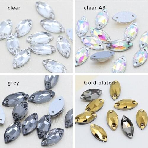 48pcs 7x15mm navette Sewing Sparking Rhinestone Sew On Point Facet Crystals Flatback Two Holes Sew-On Garment Stones 16 Colors