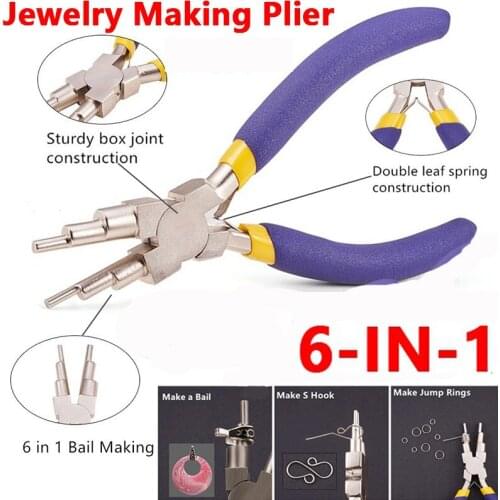 6-in-1 Carbon Steel Round Nose Jewelry Pliers Bail Making Pliers DIY Hand Tool Metal Lobster Buckle Earring Hooks Six-section P