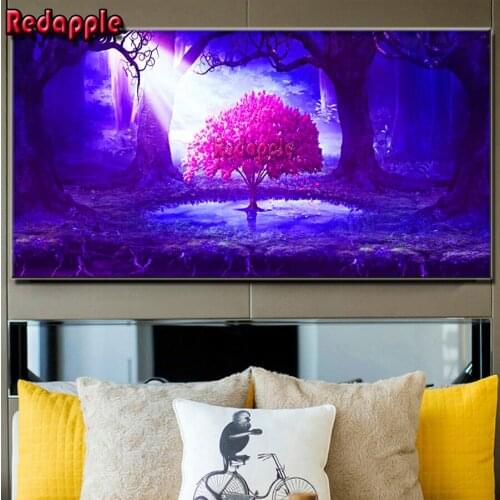 Large size Diamond Painting Cross Stitch forest pink tree landscape Mosaic 5D DIY Full Square/Round Diamond Embroidery Beadwork