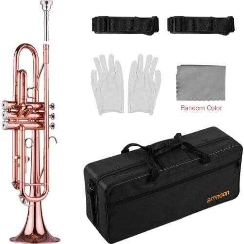 Ammoon TR-180 Standard Bb Brass Trumpet with Hard Case Straps Mouthpiece Gloves Cleaning Cloth for Students Beginners