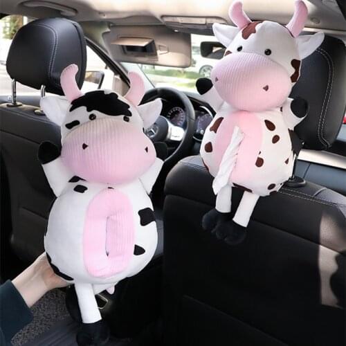 Car Tissue Box Cartoon Cute Cow Puming Paper Bag Multifunctinal Creative Storage Tissue Bag Armrest Box Chair Back