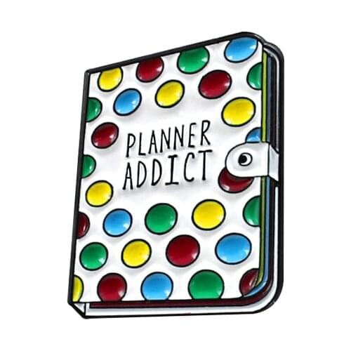 PLANNER ADDICT Book Metal Enamel Brooch Cute Color Wave Point Notebook Badge Pin Trendy Costume Backpack Jewelry Accessories