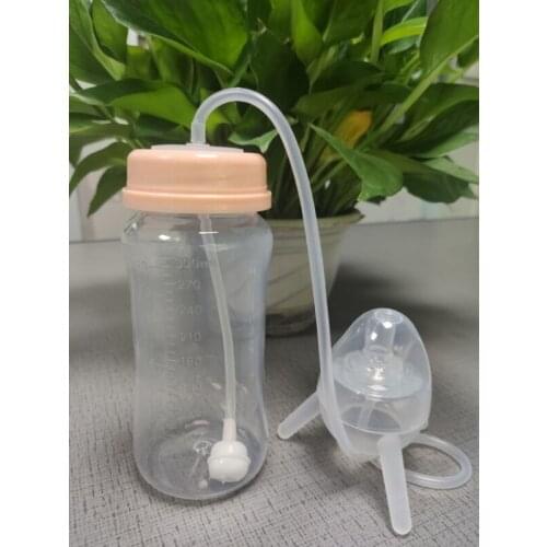 300 ml Self-Feeding Baby Bottle with Long Straw Tube Handless Imitation Milk Weaning Bottle Anti-Colic Nursing Feeding D5QA