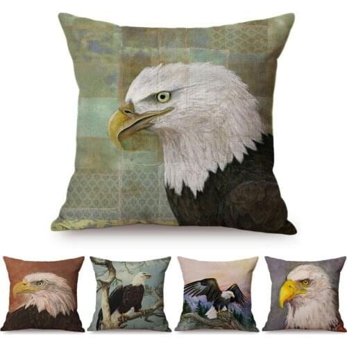 2019 Nordic Vintage Oil Painting Decoration Eagles Pillow Cover Ferocious Fish Eagles Argentine Giant Eagle Print Cushion Cover