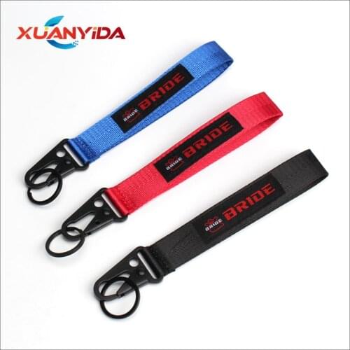 JDM Racing Car Keychain ID Holder Mobile Strap Key Ring JDM Style BRIDE Ribbon keychains For Car Painting Cellphone Lanyard