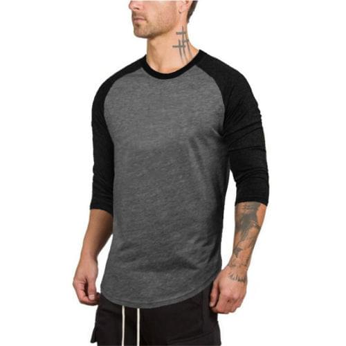 Tee Jersey Top Gym Fitness Wear Men Patchwork Tops Summer Casual 3/4 Sleeve Raglan Baseball Triblend T Shirt