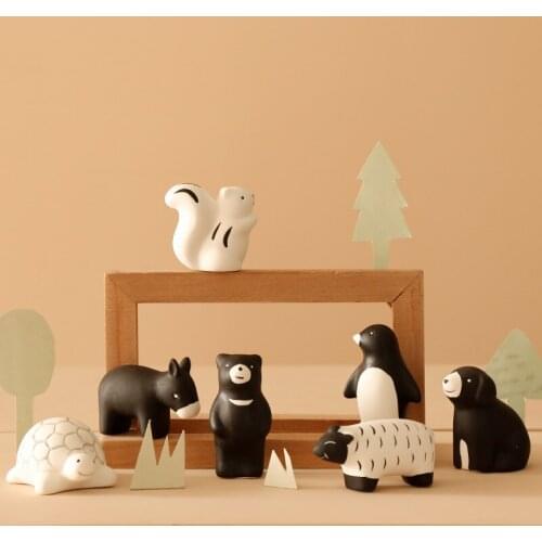 HOVFELER Ceramic Lovely Animal Home Decorations Table Garden Cute Toy Zoo Forest Miniature Figurines Desktop Statue Porcelain