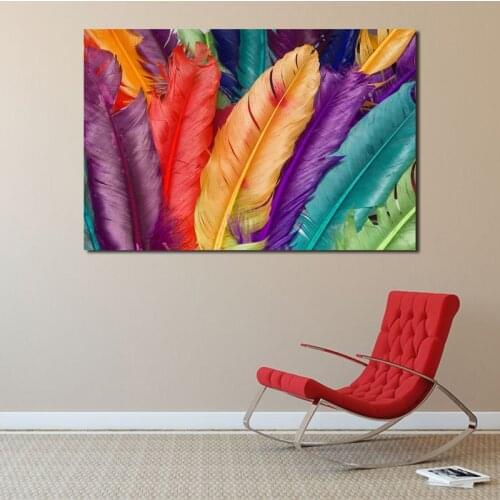 Colorful Feathers Still Life Abstract Art Canvas Poster Painting Oil Wall Picture Print Modern Home Bedroom Decoration Framework